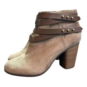Material Girl Faux Suede Heeled Booties Womens Size 8.5M Brown Side Zip Boots